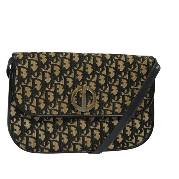 Christian Dior Trotter Canvas Shoulder Bag Navy Gold Auth BD2210 - Picture 1 of 16
